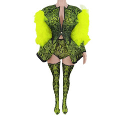 Lime Snake Print with Ruffles